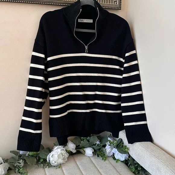 ‼️‼️SOLD‼️‼️ Zara Black Ribbed Half-Zip Sweater - Picture 3 of 5